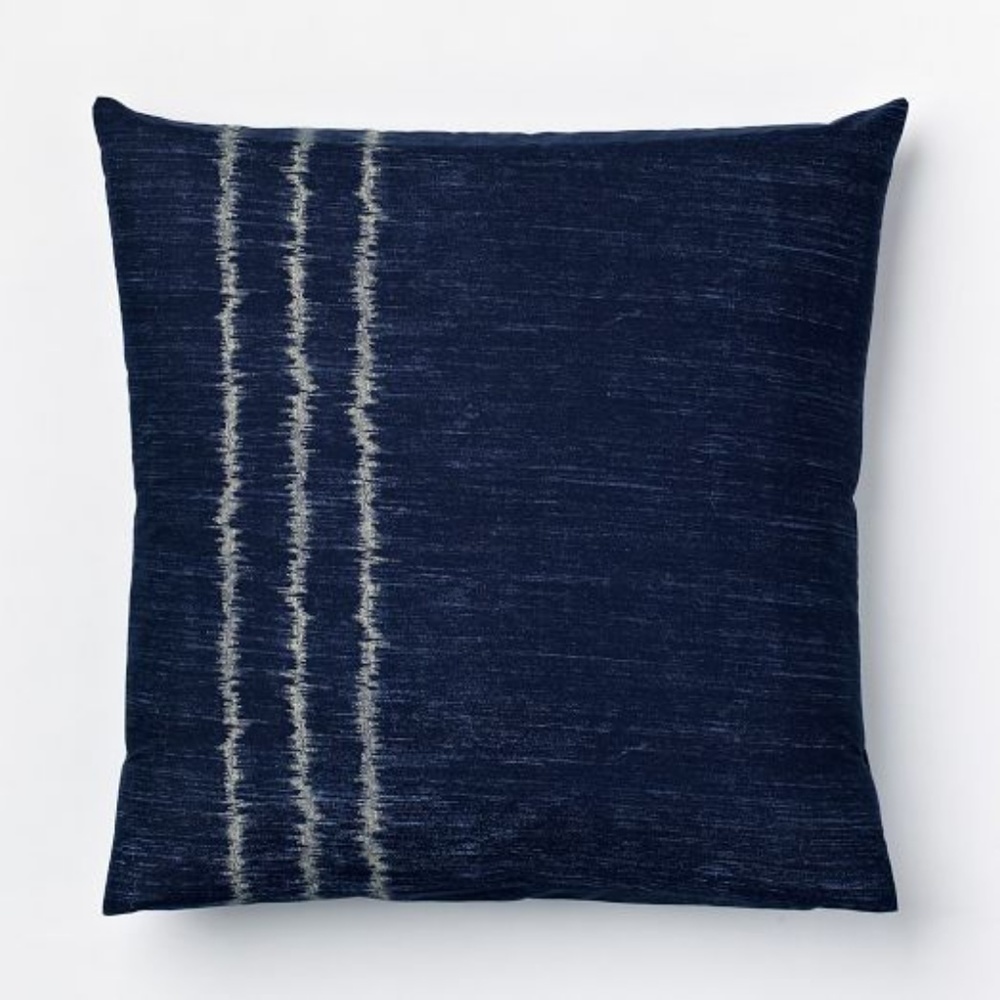 2 West Elm Organic Indigo Ikat Stripe Euro Shams